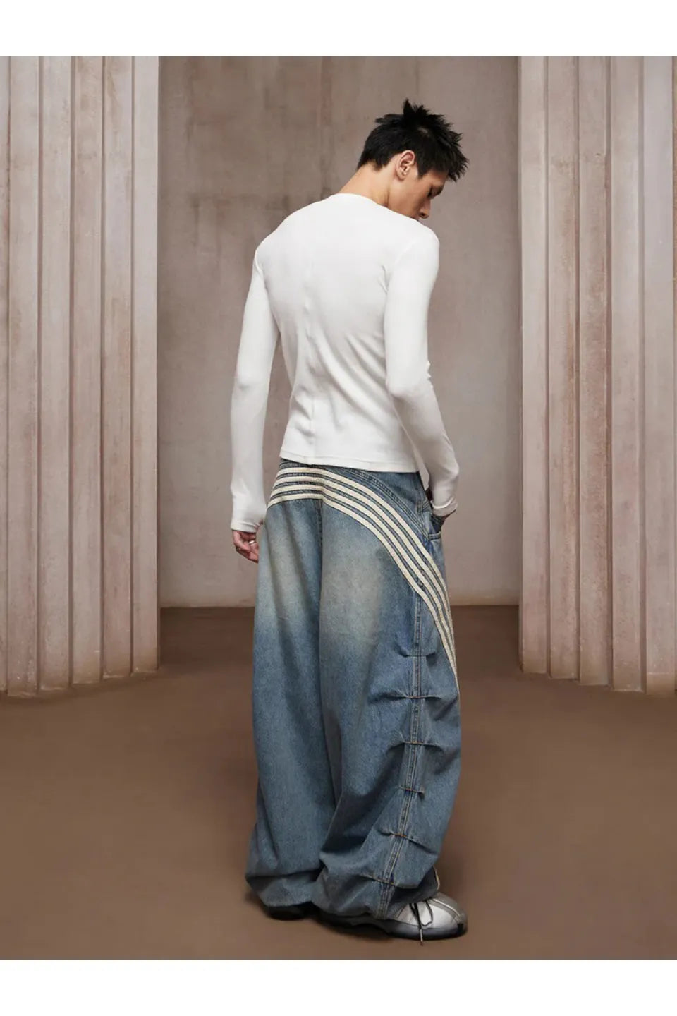 Pleated White Striped Trousers