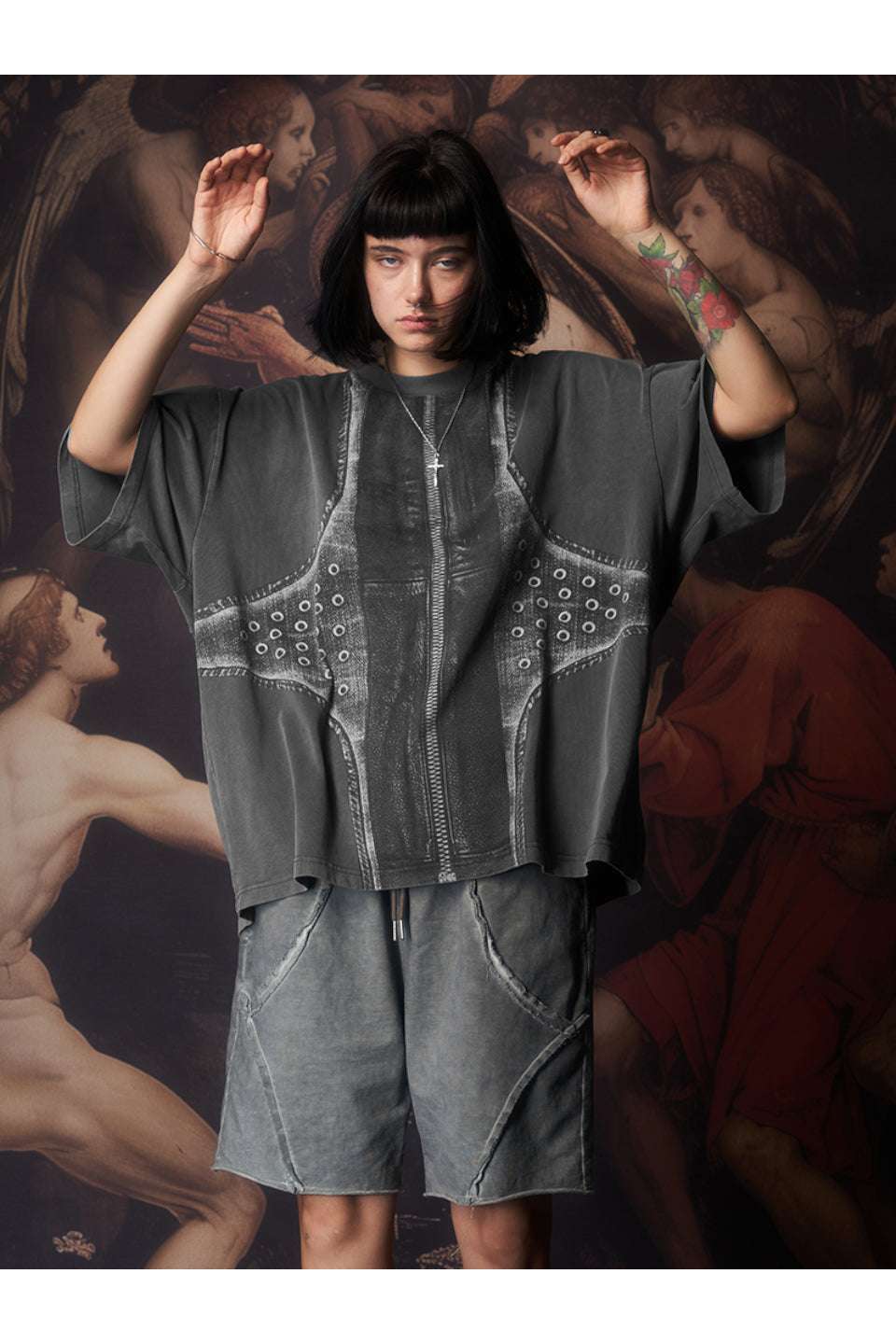 Printed Leather Cross Vintage Washed Tee