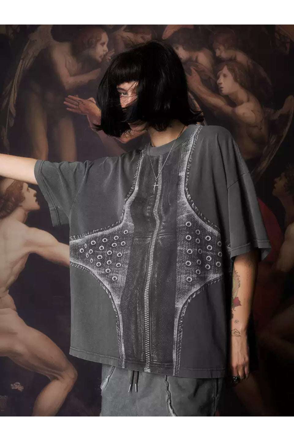 Printed Leather Cross Vintage Washed Tee