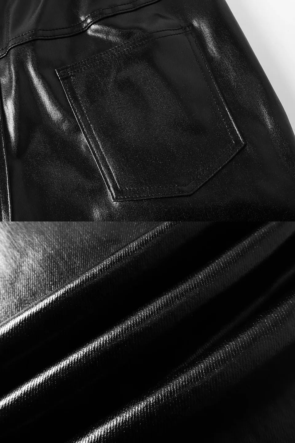 RХЯ Black Liquid Metal Coated Zipper Waxed Flare Pants