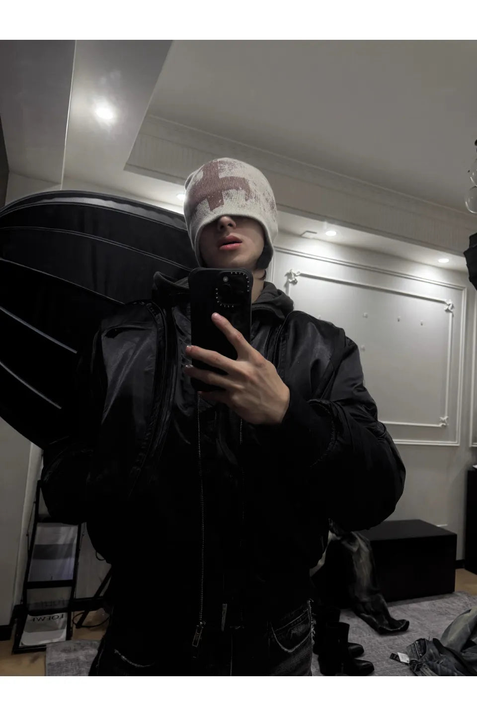 Red Cross Print Beanie Knit Hat