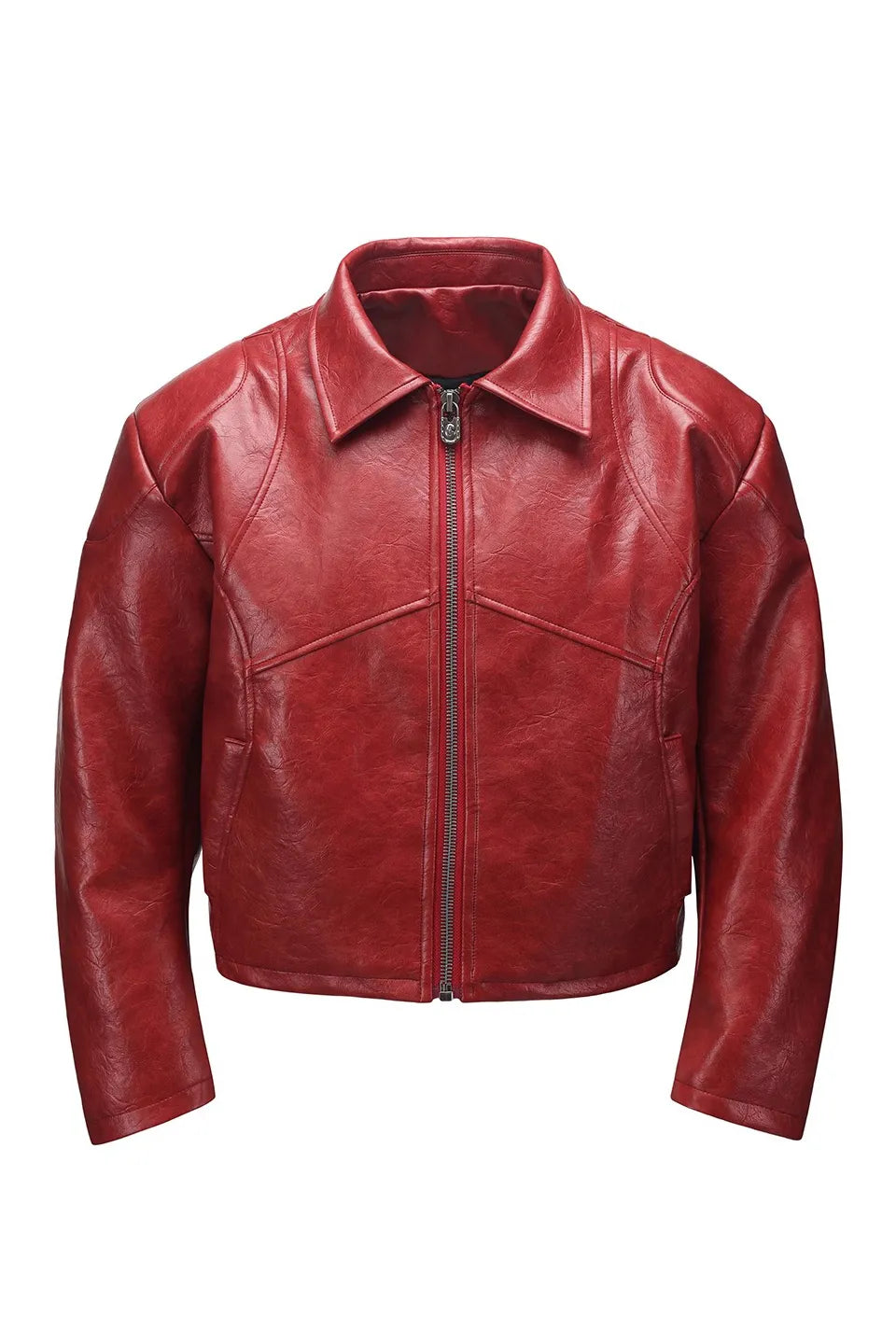 Red Curved Blade Sleeve PU Leather Jacket