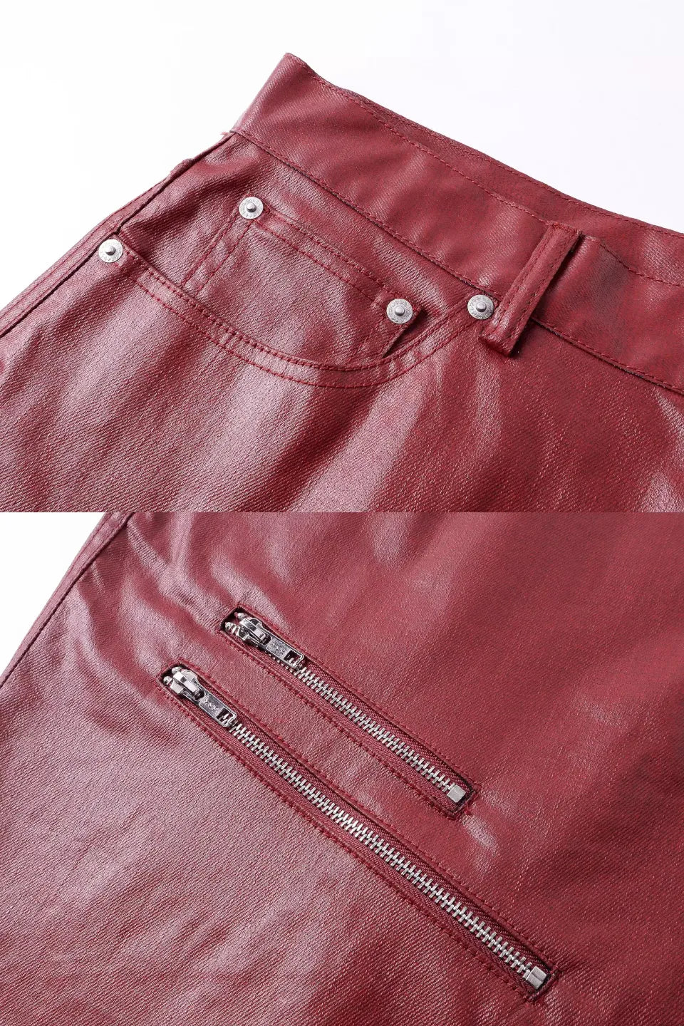 Red Liquid Metal Red Straight Leg Wax Pants