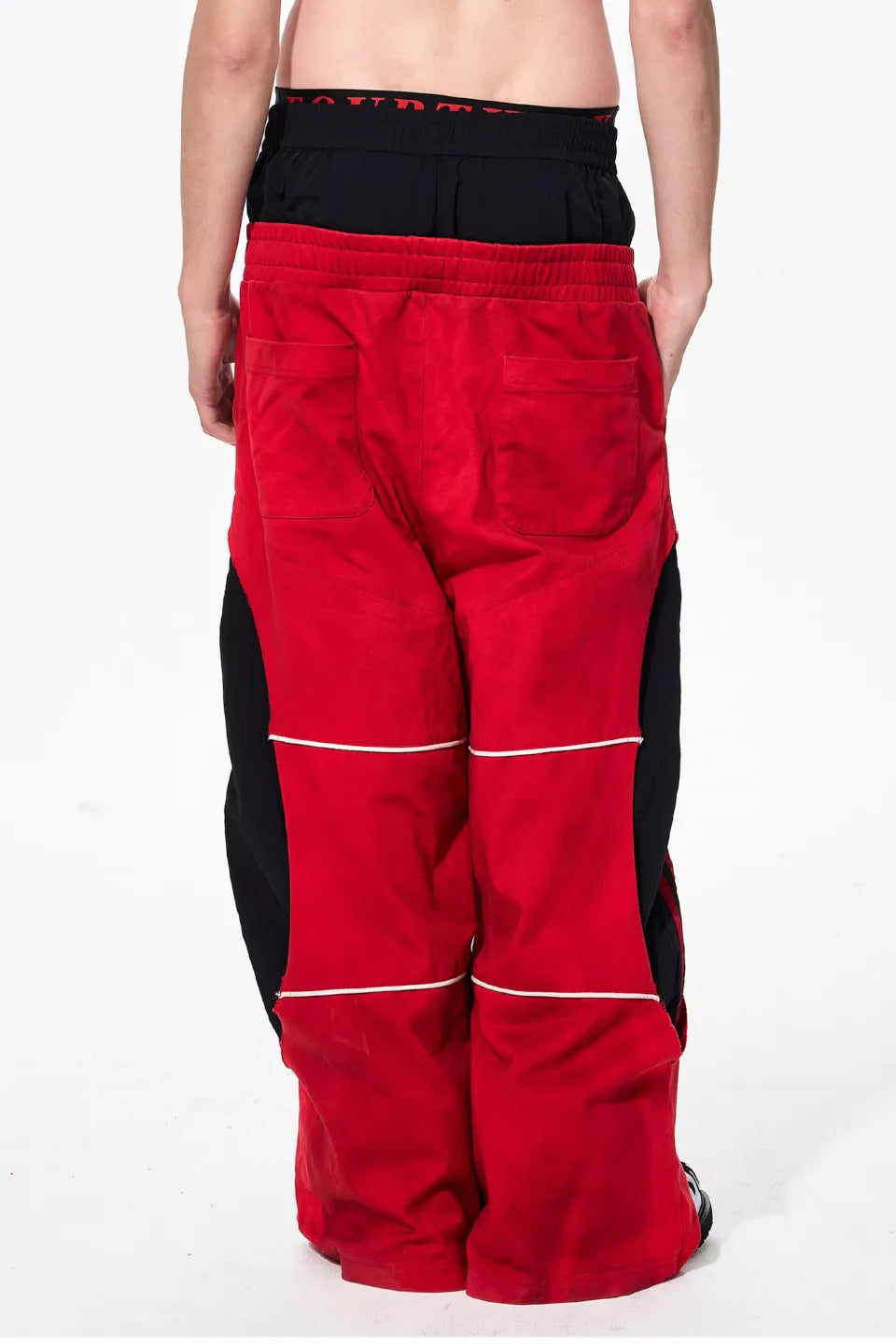Red Stripe Double Waistband Sweatpants