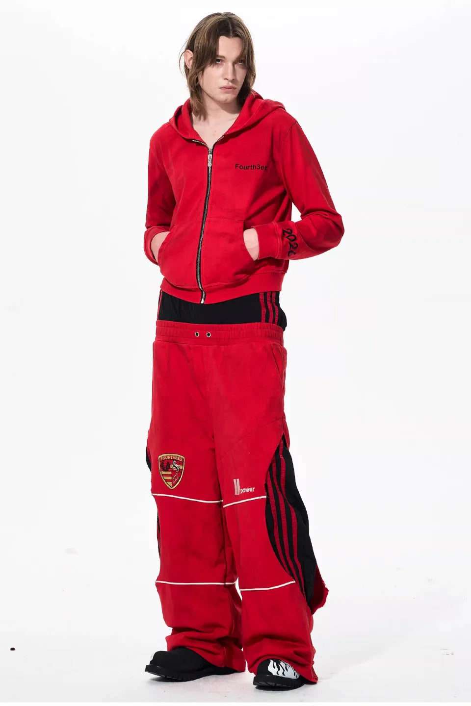 Red Stripe Double Waistband Sweatpants