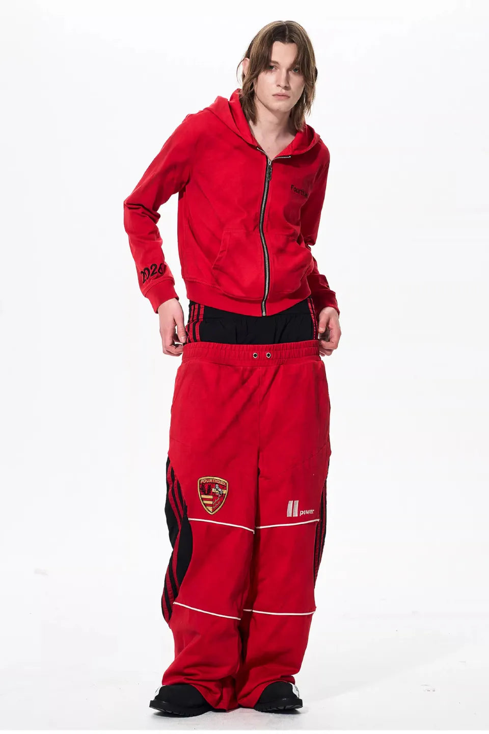 Red Stripe Double Waistband Sweatpants
