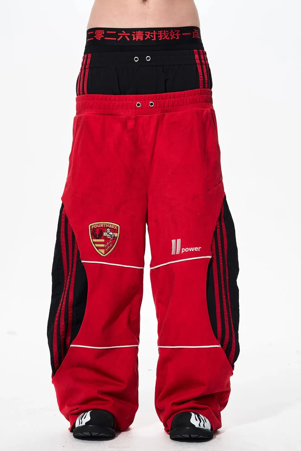 FOURTH3EX | Red Stripe Double Waistband Sweatpants ダブルウエスト