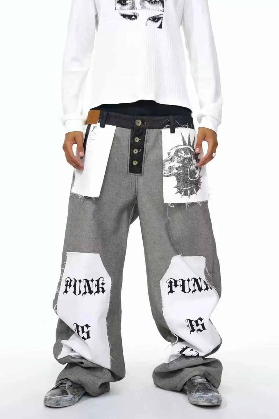 Reversed Patchwork Denim Pants