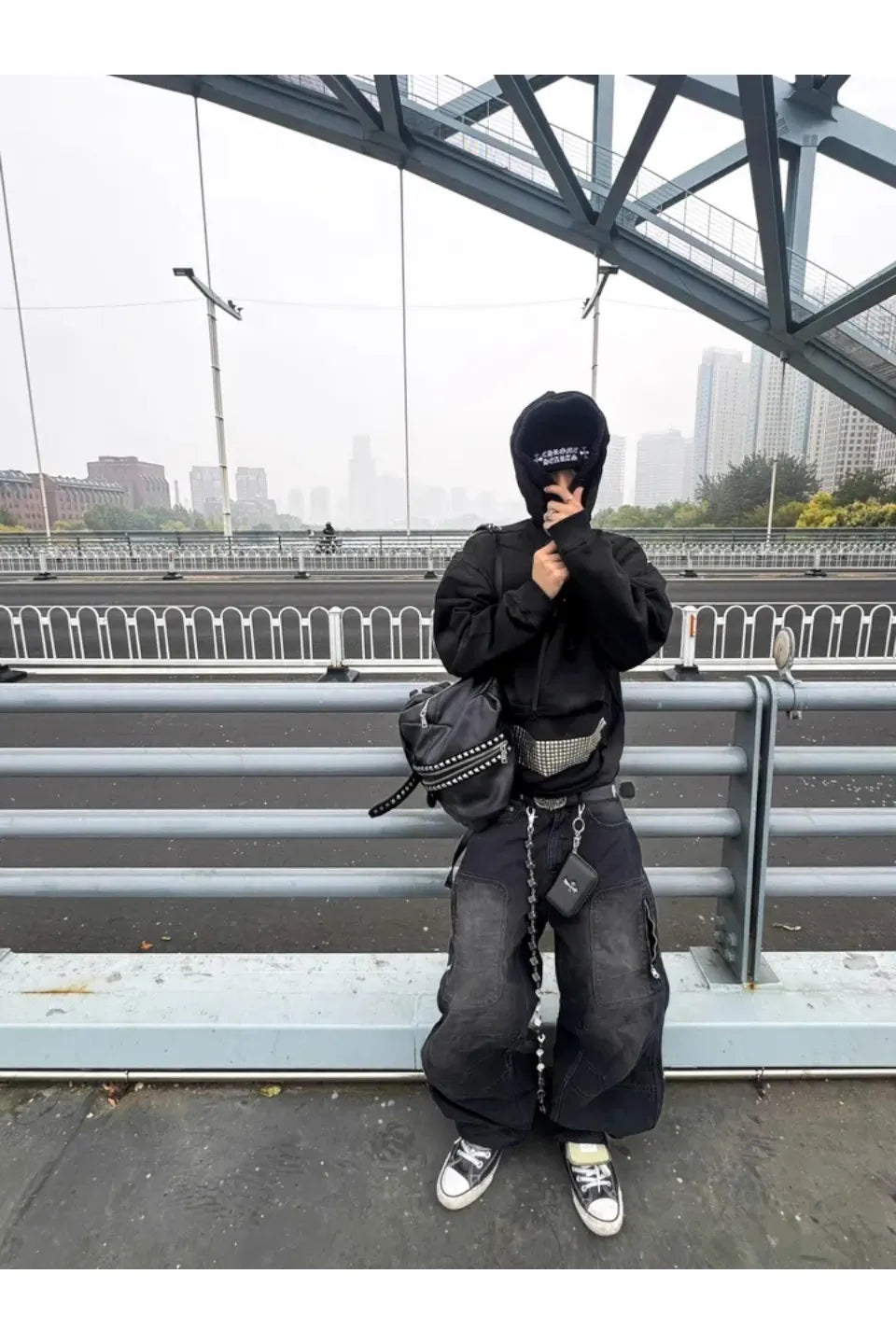 Rhinestone and Rivet Short Wide Leg Washable Sprayed Hoodie