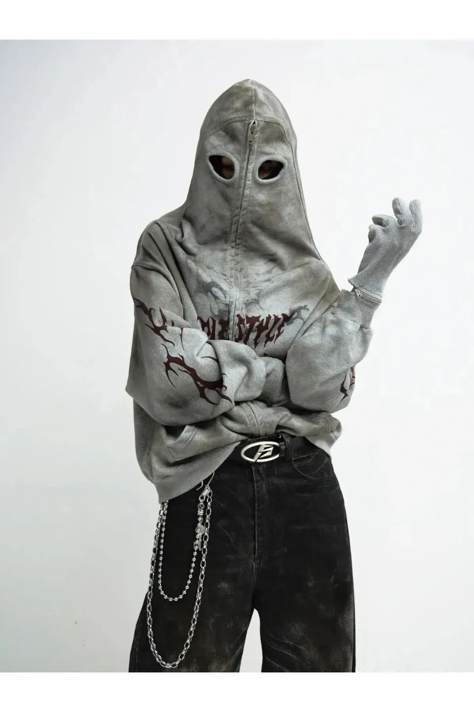 Ripped Full Zip Face Mask Hoodie