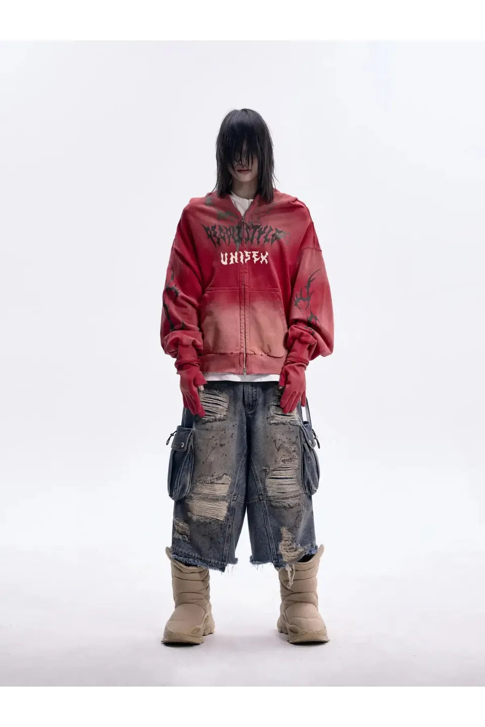 Ripped Full Zip Face Mask Hoodie