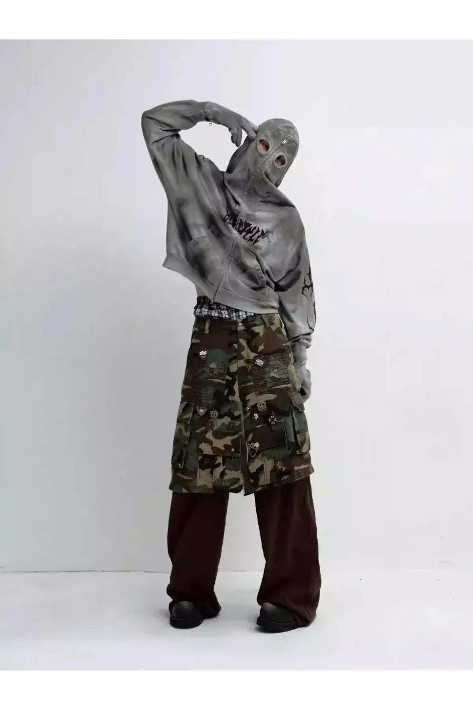 Ripped Full Zip Face Mask Hoodie