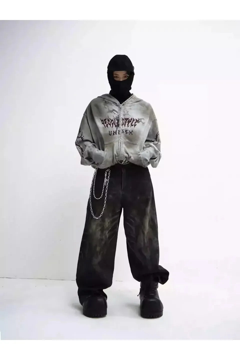 Ripped Full Zip Face Mask Hoodie