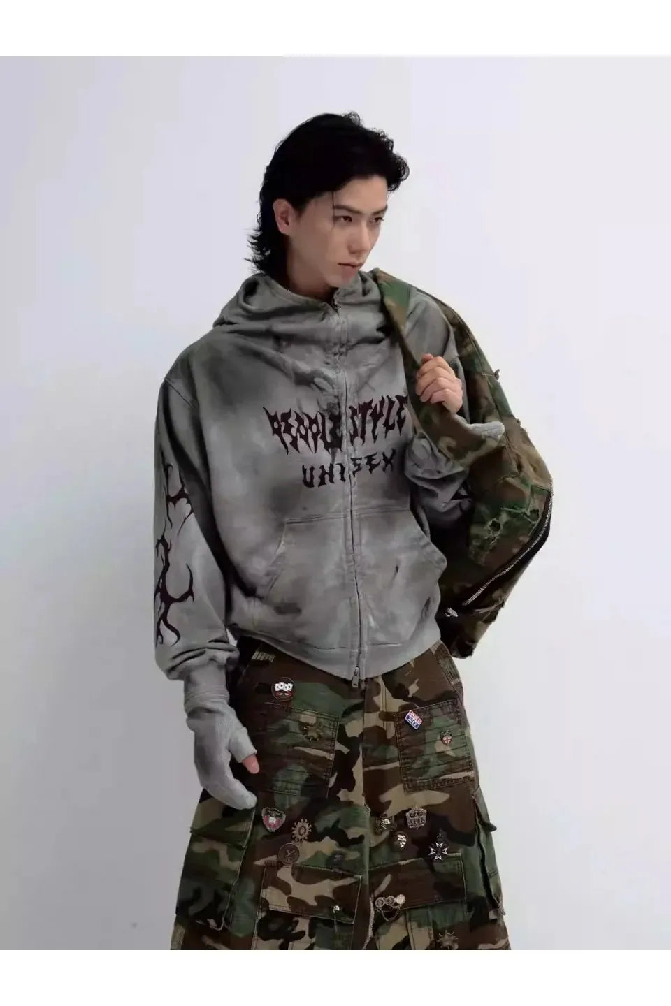 Ripped Full Zip Face Mask Hoodie