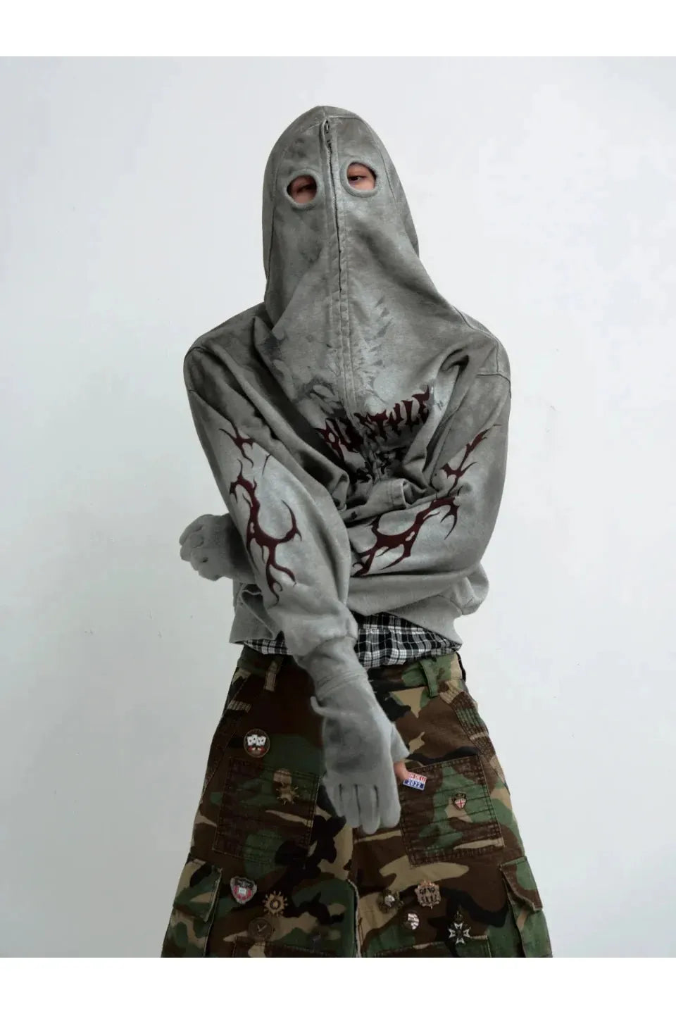 Ripped Full Zip Face Mask Hoodie