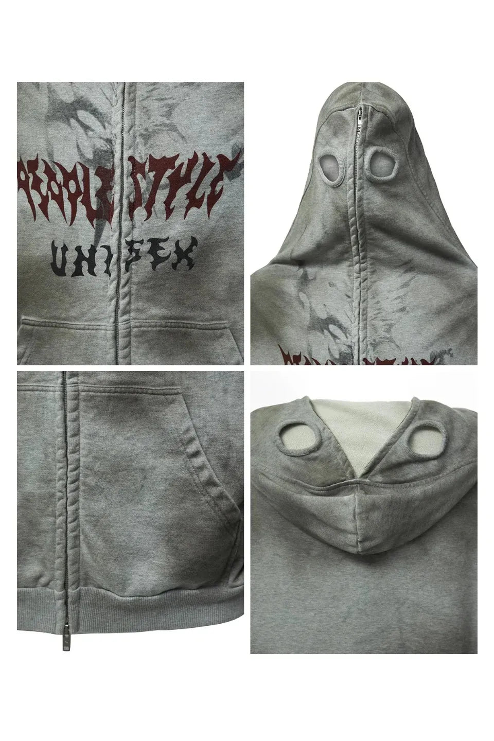 Ripped Full Zip Face Mask Hoodie