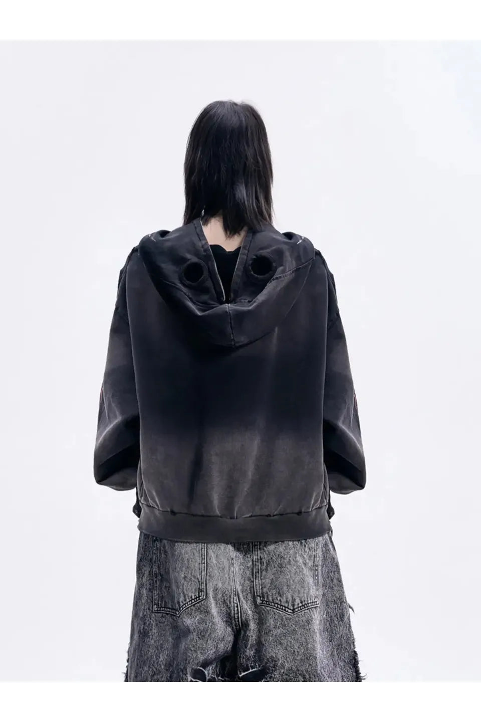 Ripped Full Zip Face Mask Hoodie