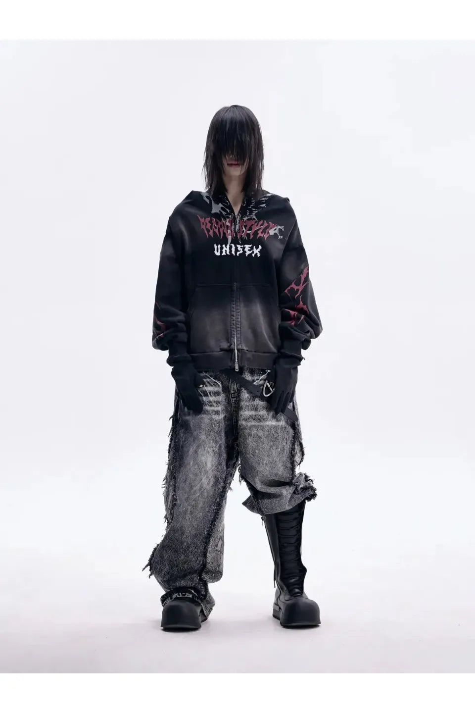 Ripped Full Zip Face Mask Hoodie