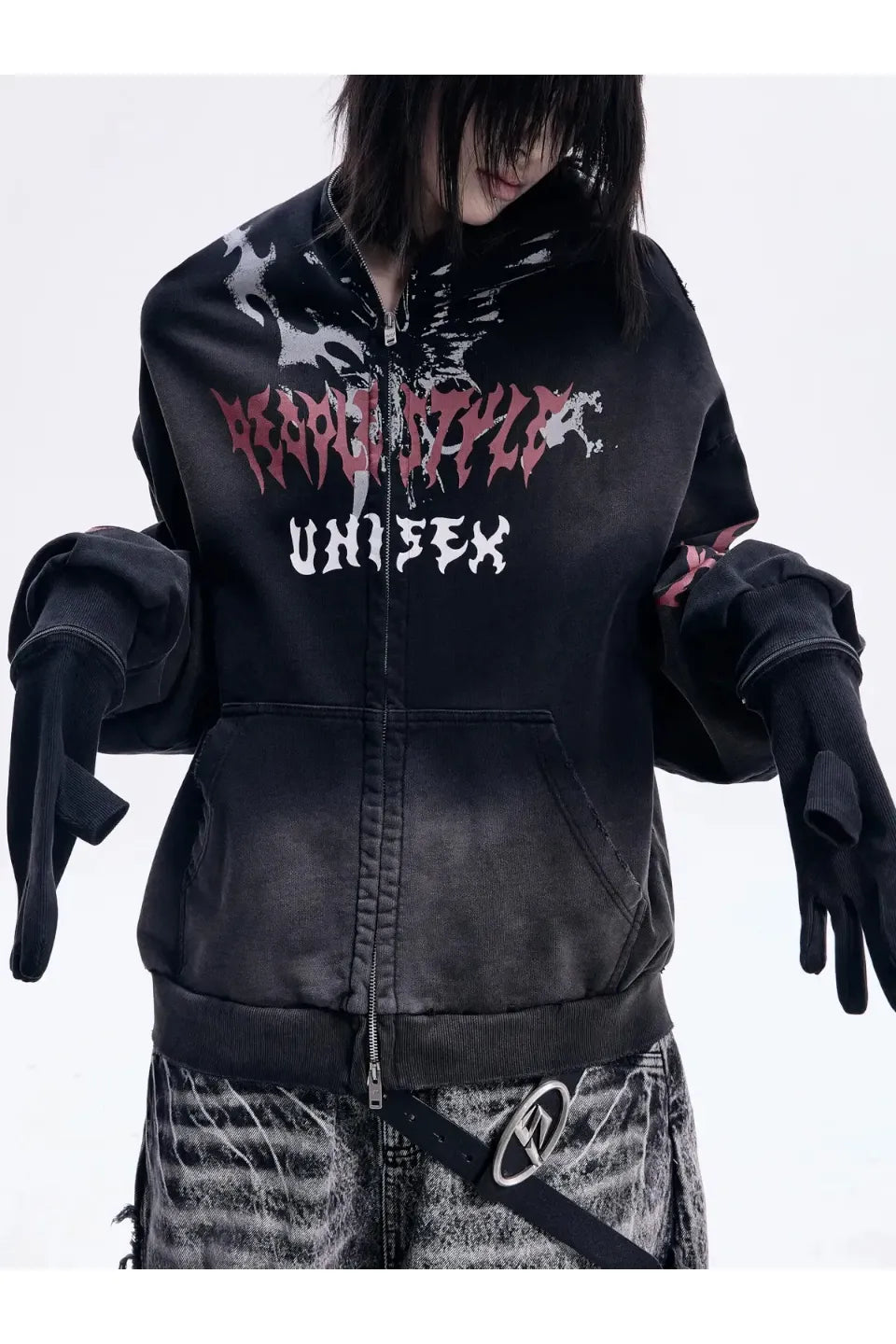 Ripped Full Zip Face Mask Hoodie