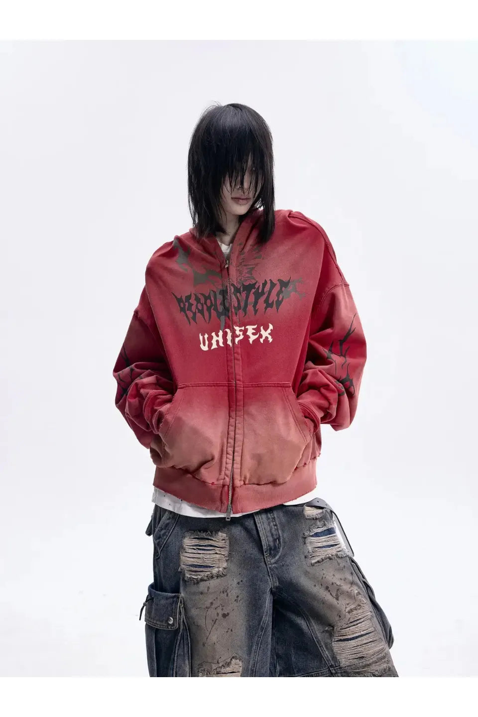 Ripped Full Zip Face Mask Hoodie