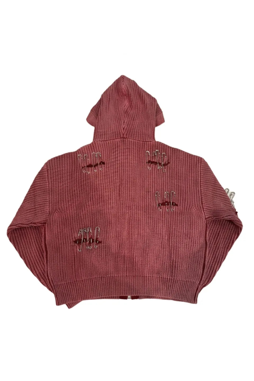 Safety Pin Distressed Open Knit Hoodie