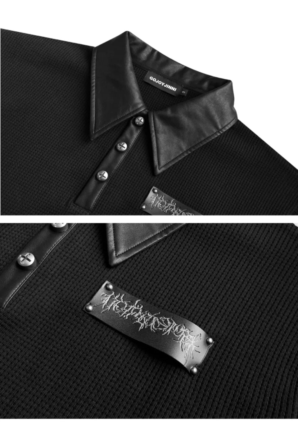 Sanskrit Print Cross Studded Polo Shirt