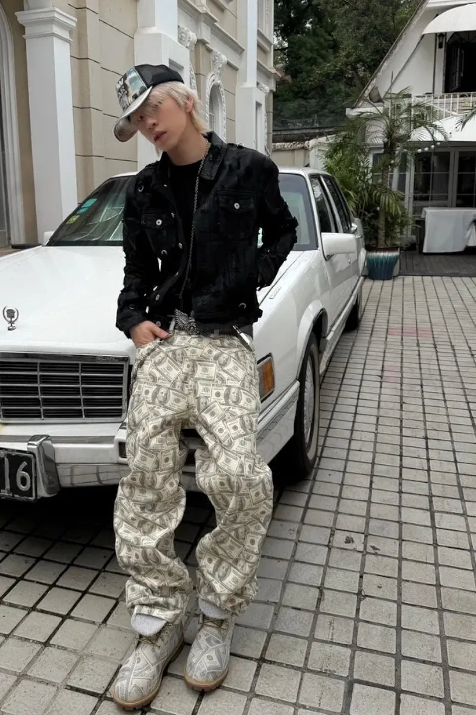 Satirical Dollar Bill Digital Printed Wide Jeans
