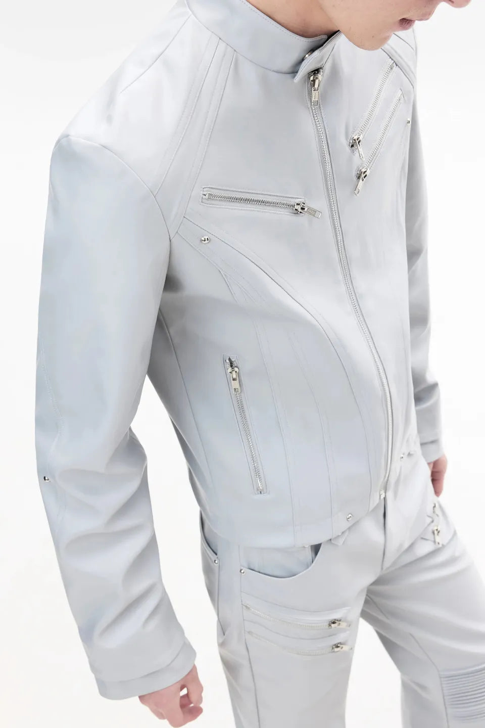 Sharp Zip Leather Jacket