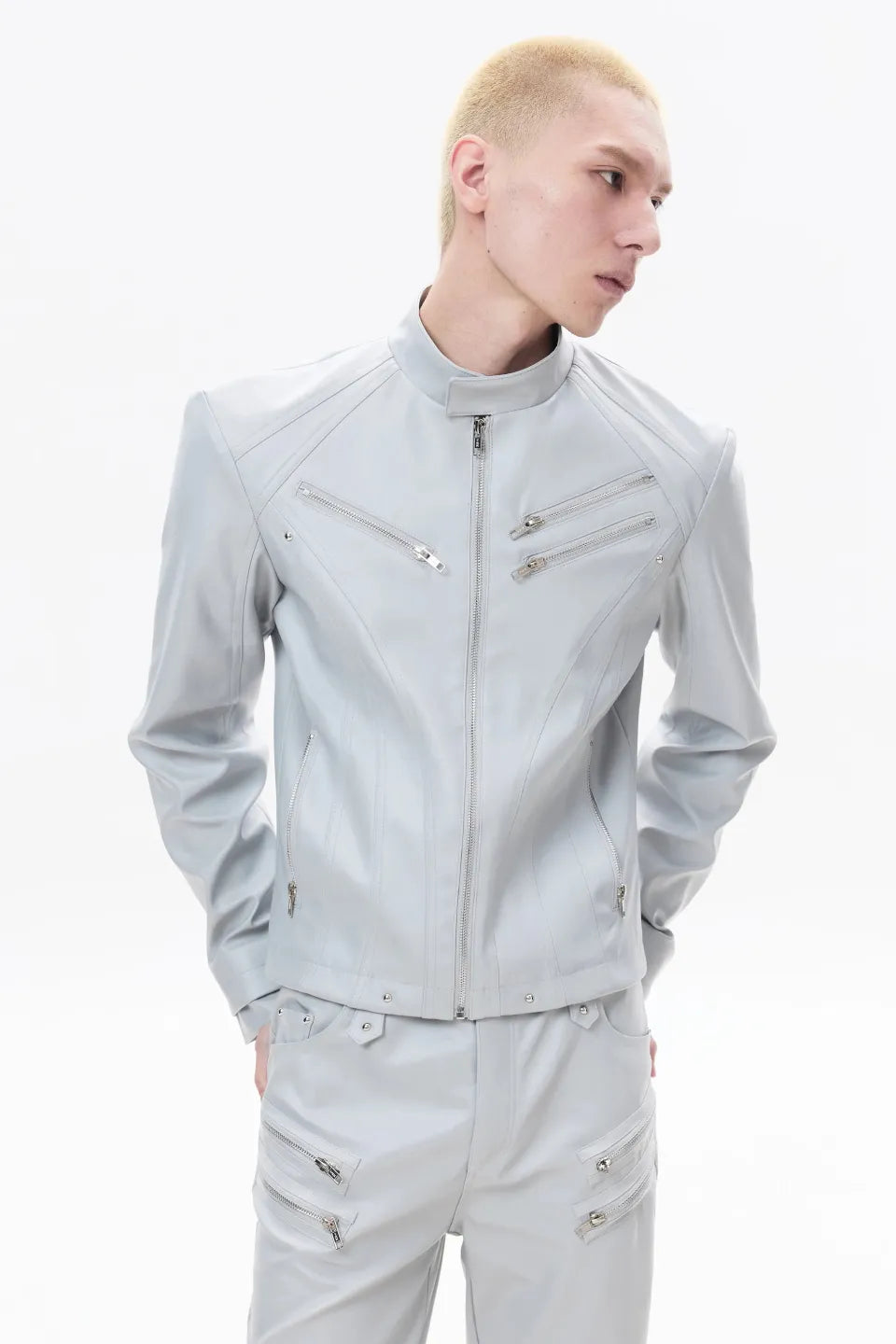 Sharp Zip Leather Jacket