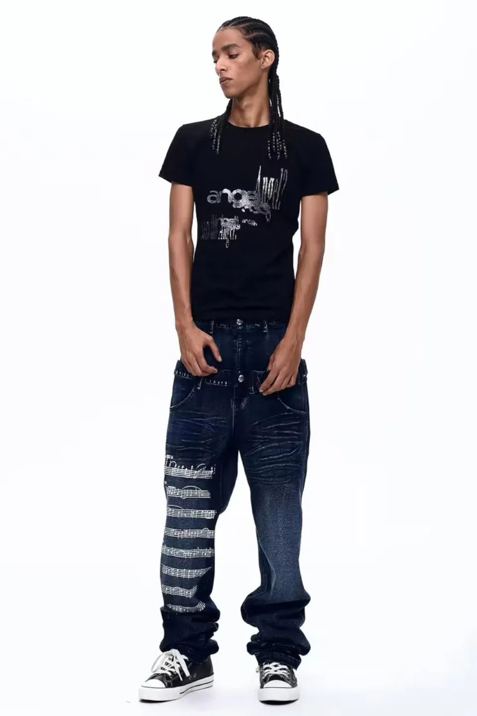 Sheet Music Double Waistband Indigo Denim Pants