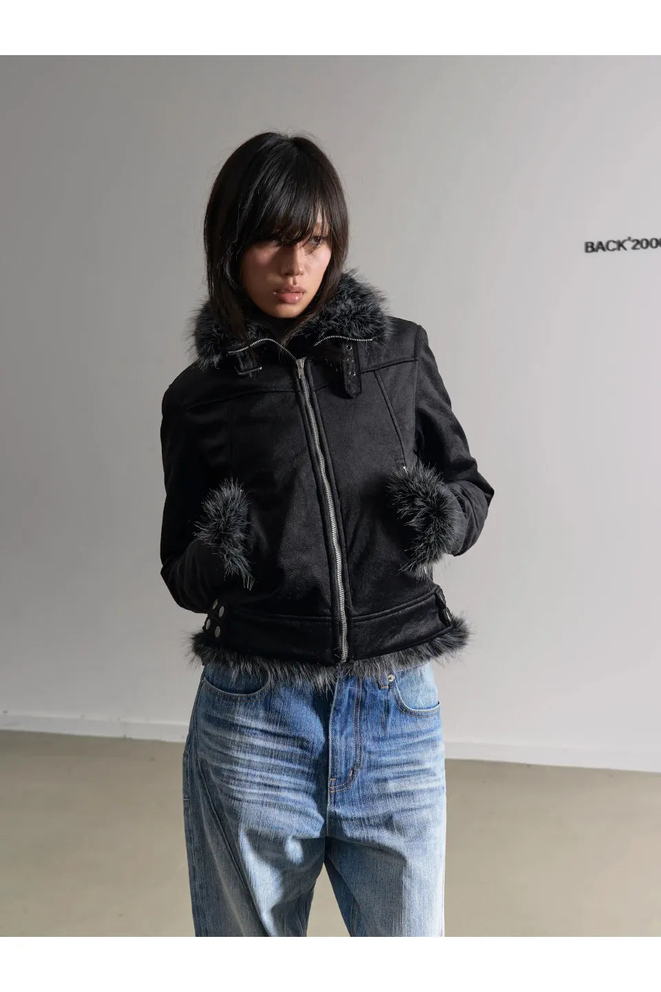 Short Fox Fur Patchwork Silver Fox Fur Collar Double Wear Cotton Jacket