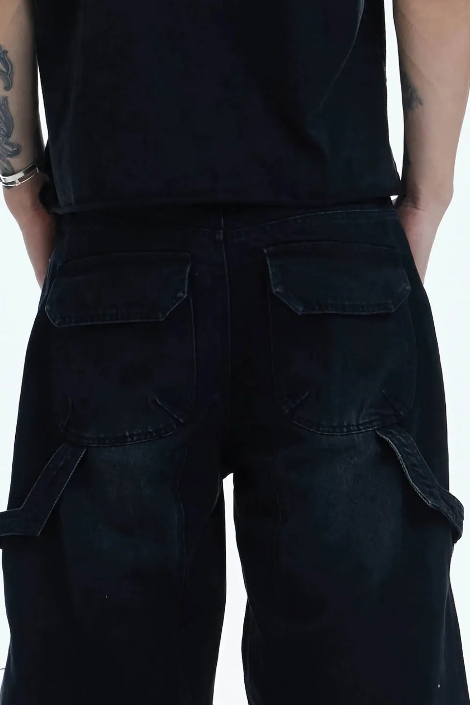 Shredded Rivet Paneled Baggy Jeans
