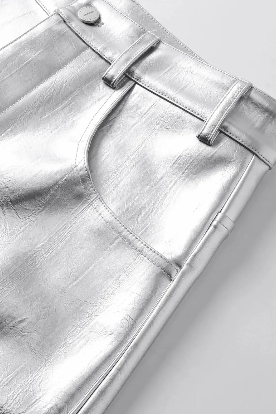 Silver Liquid Leather Pants