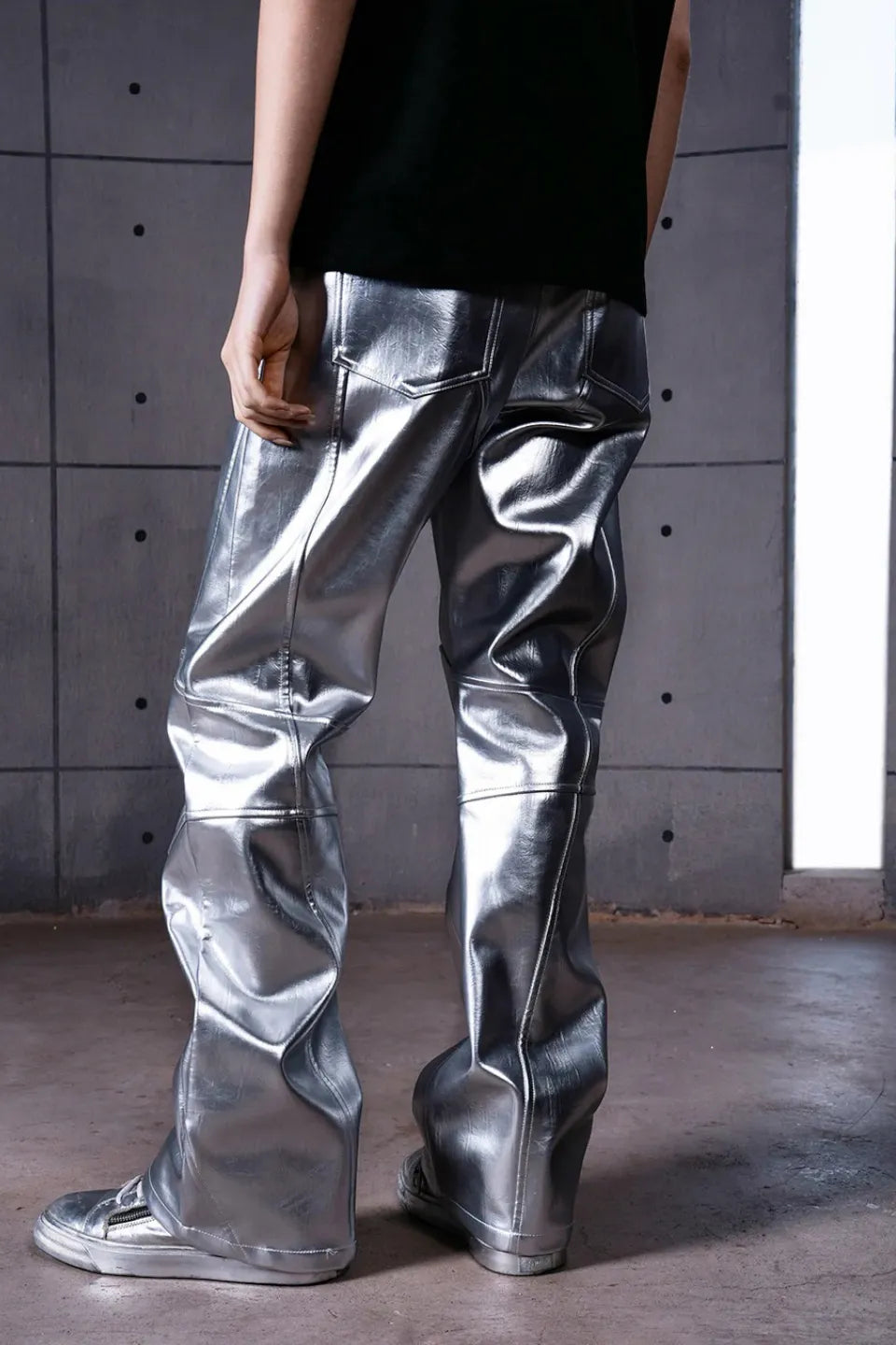 Silver Liquid Leather Pants