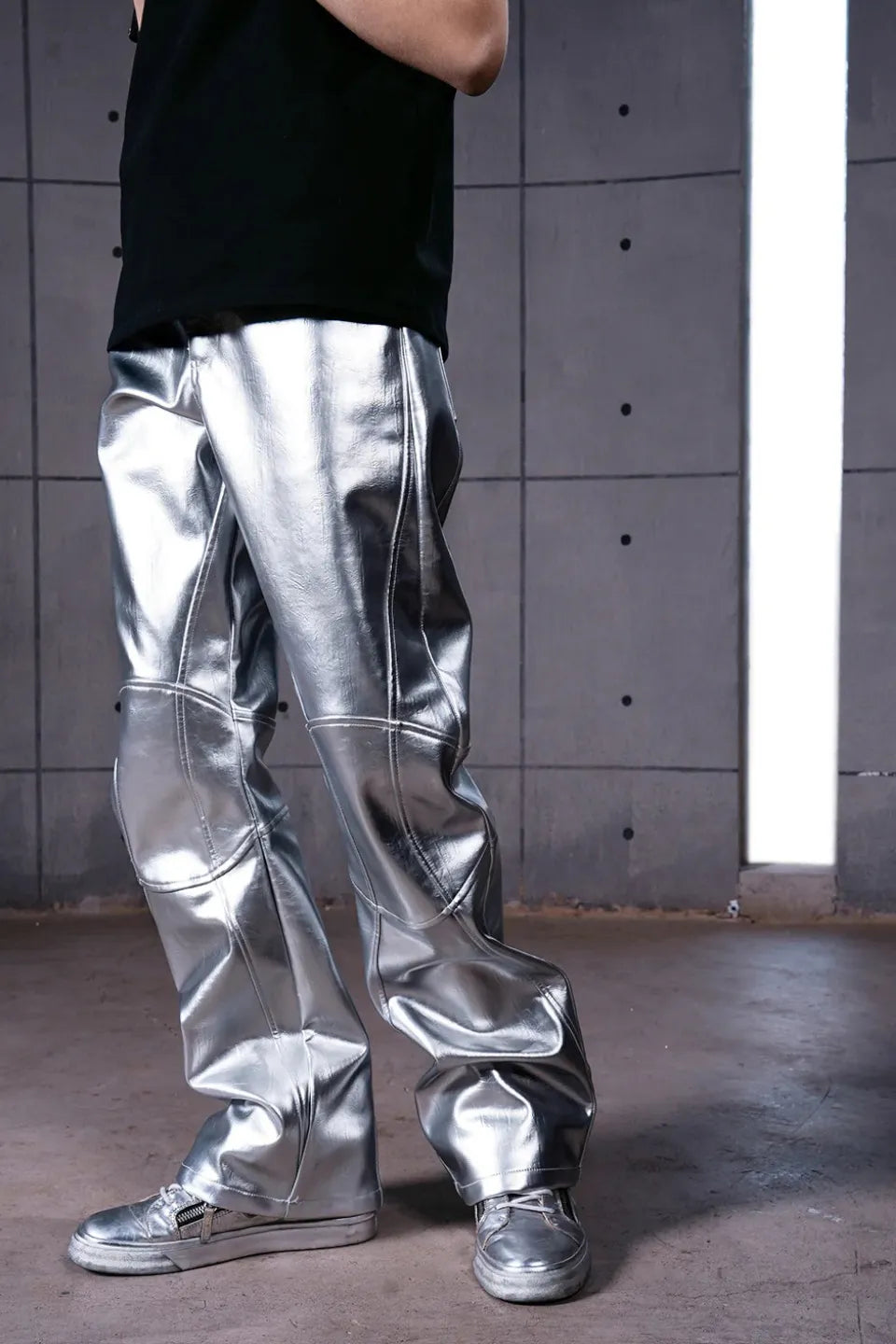 Silver Liquid Leather Pants