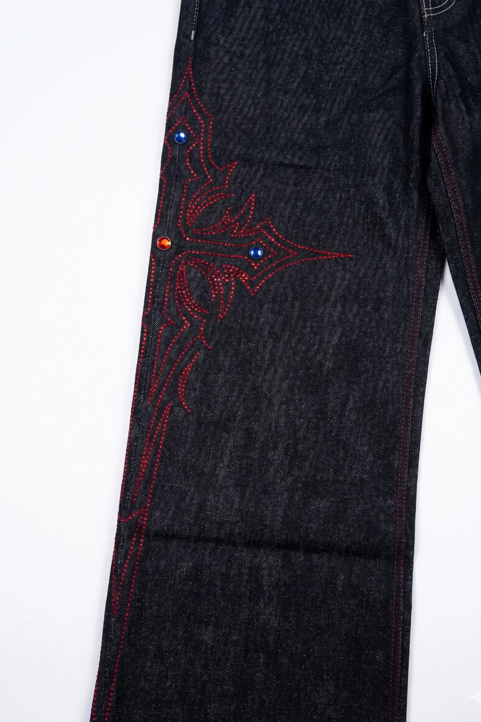 Silver Thread Cross Rhinestone Jeans