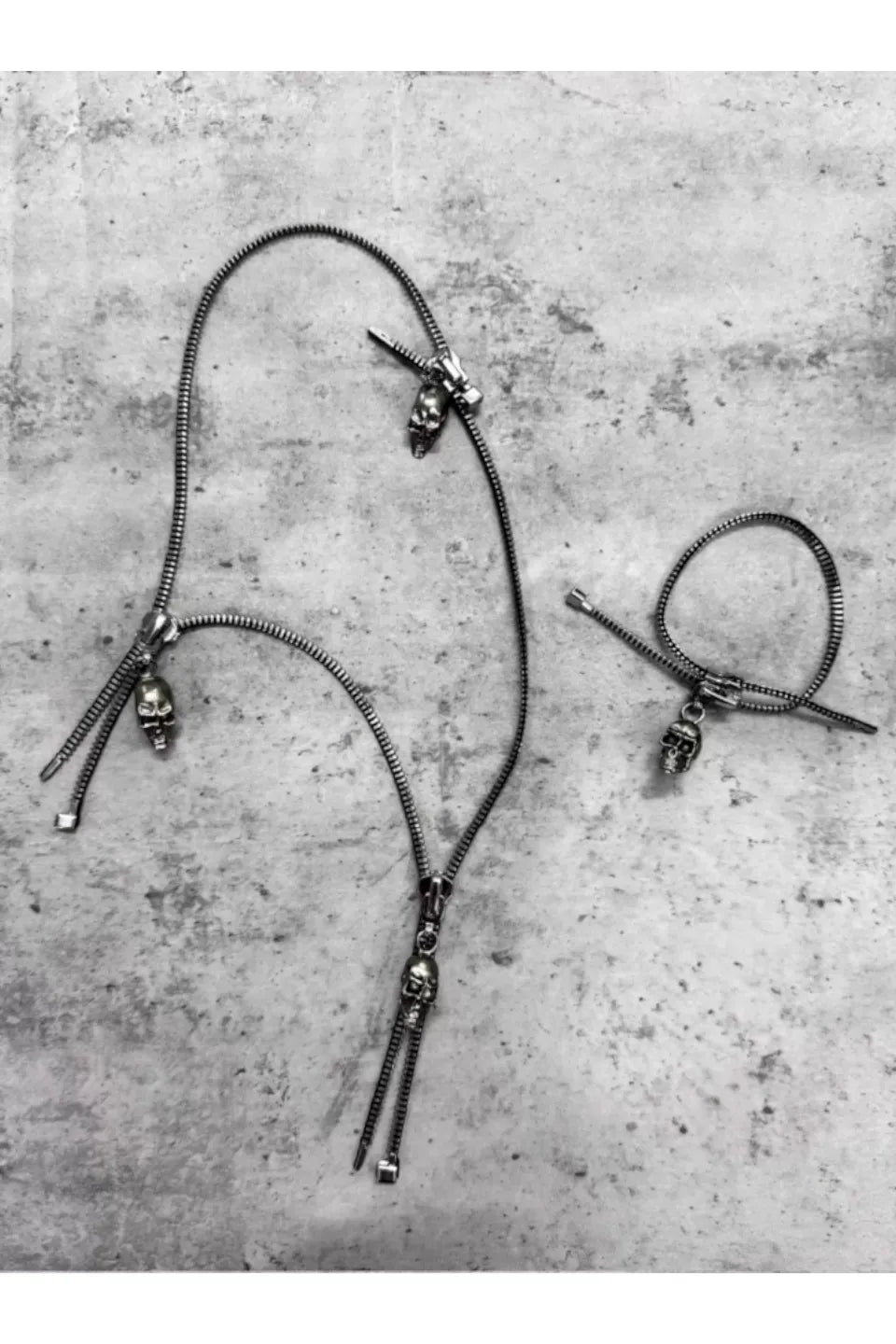 Skull Zipper Hardwear Pair Necklace & Bracelet