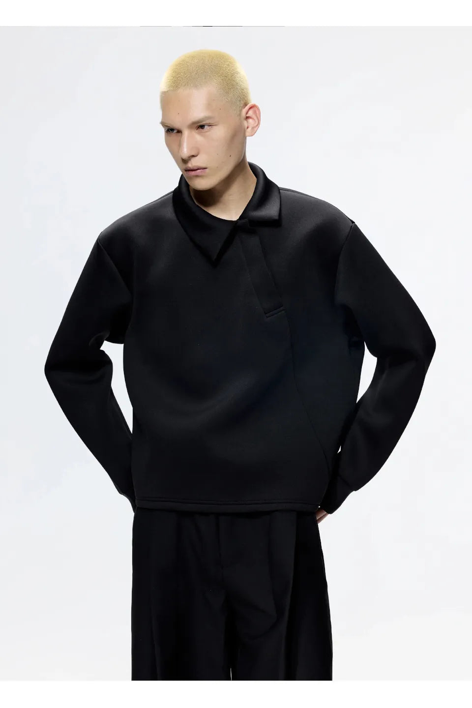 Slant Collar Polo Sweatshirt