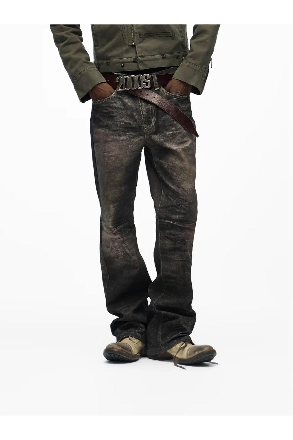 Snake Print Washed Canvas Pants