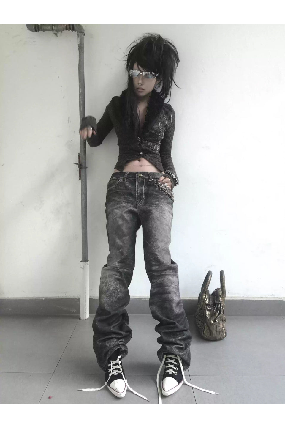 Snake Print Washed Canvas Pants