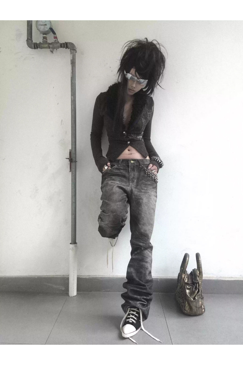 Snake Print Washed Canvas Pants