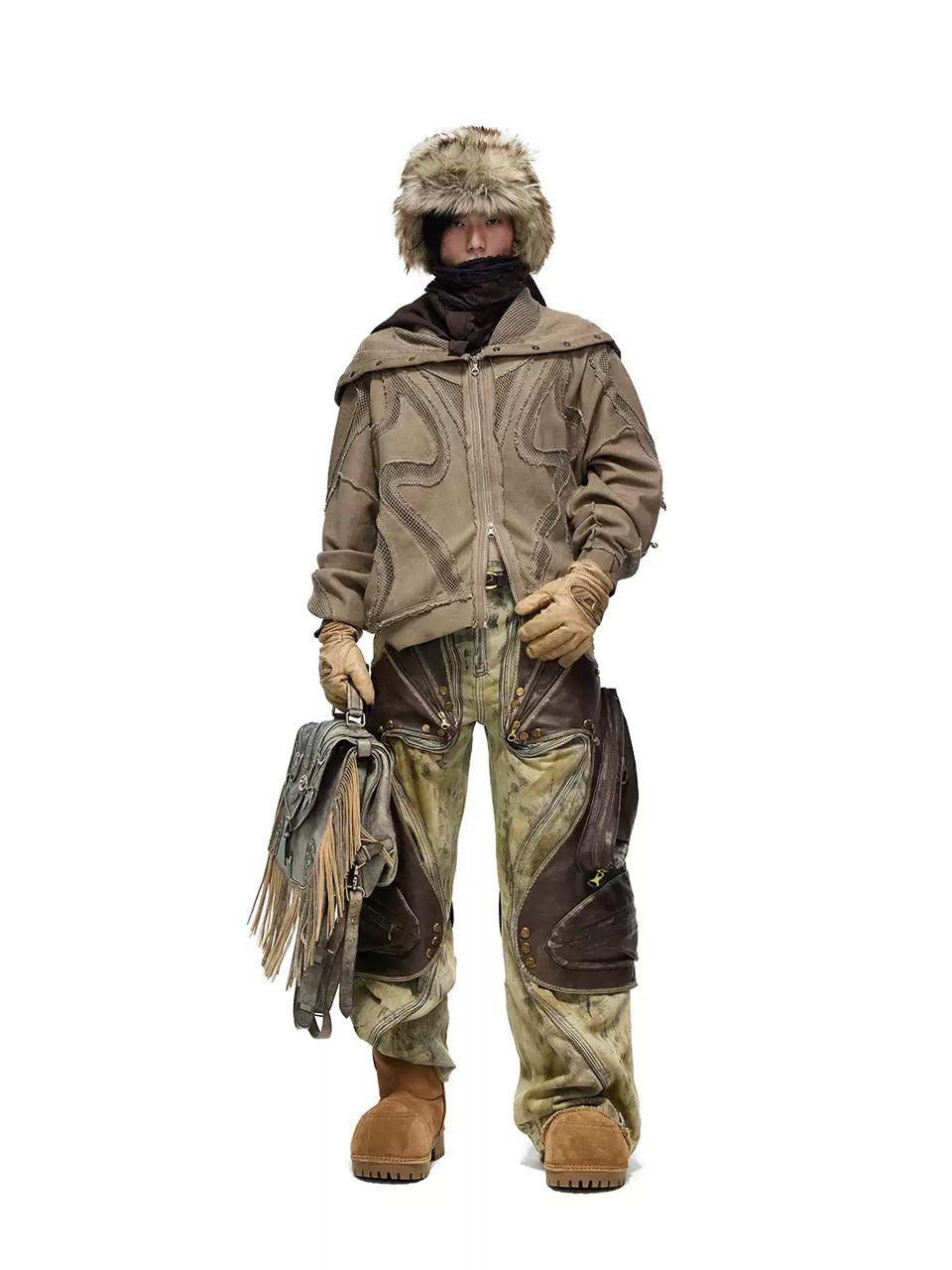 Split Deconstructed Fry Dye Zip Hooded Top