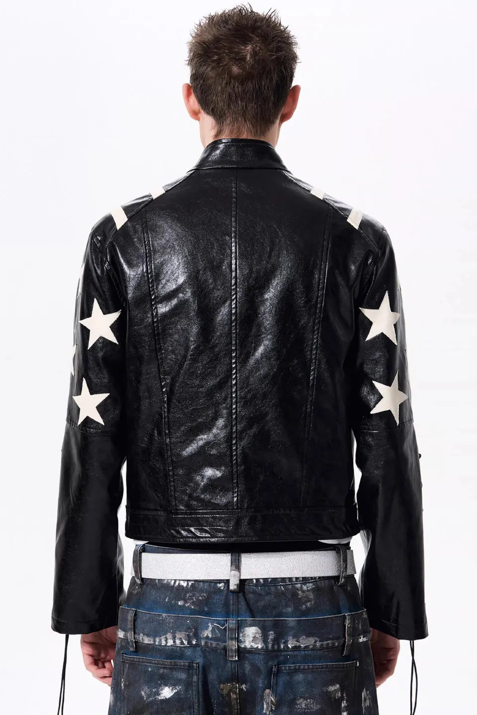 Star Embossed Lace Up Biker Jacket