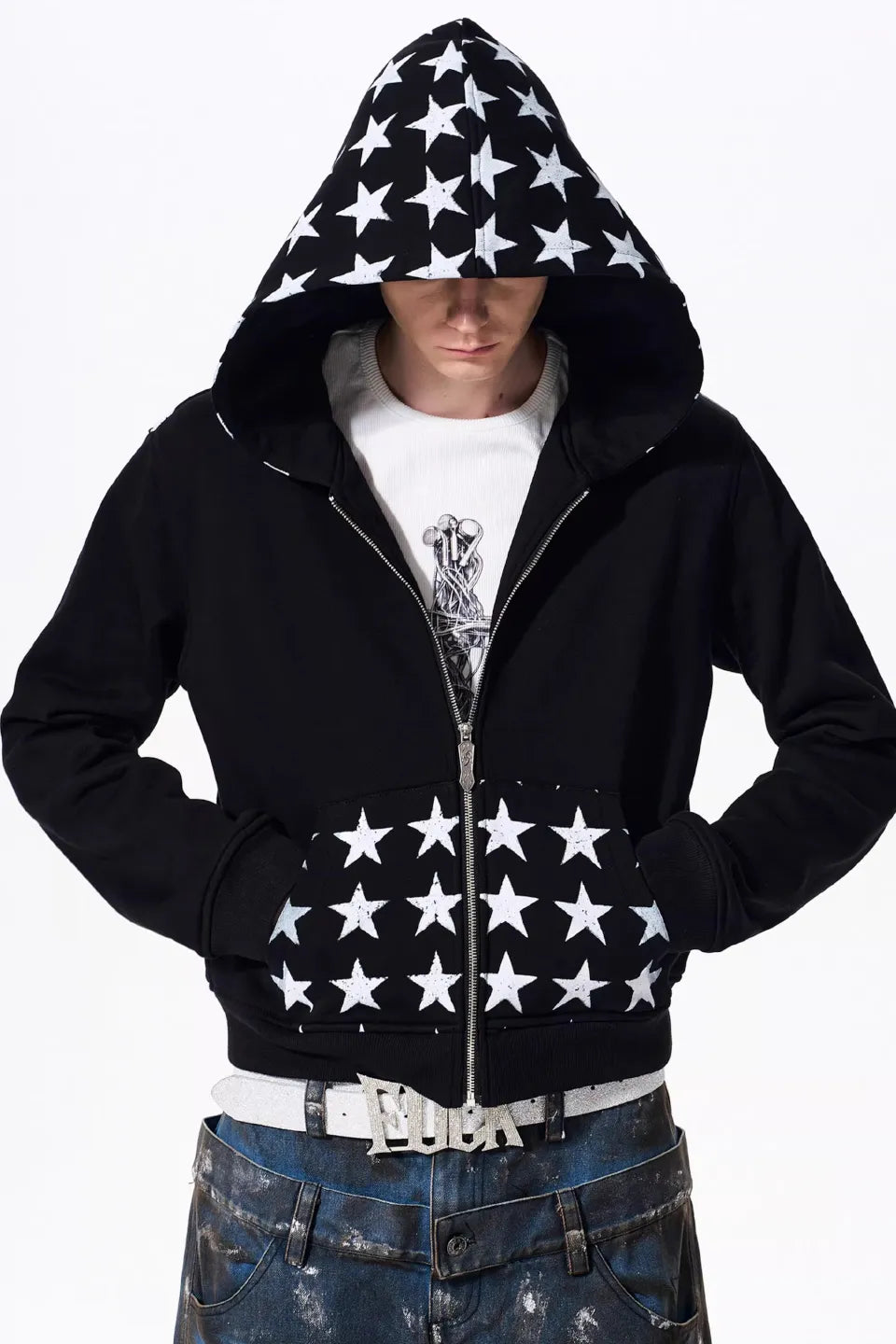 FOURTH3EX | Star Print Zip Up Hoodie スタープリント フーディー