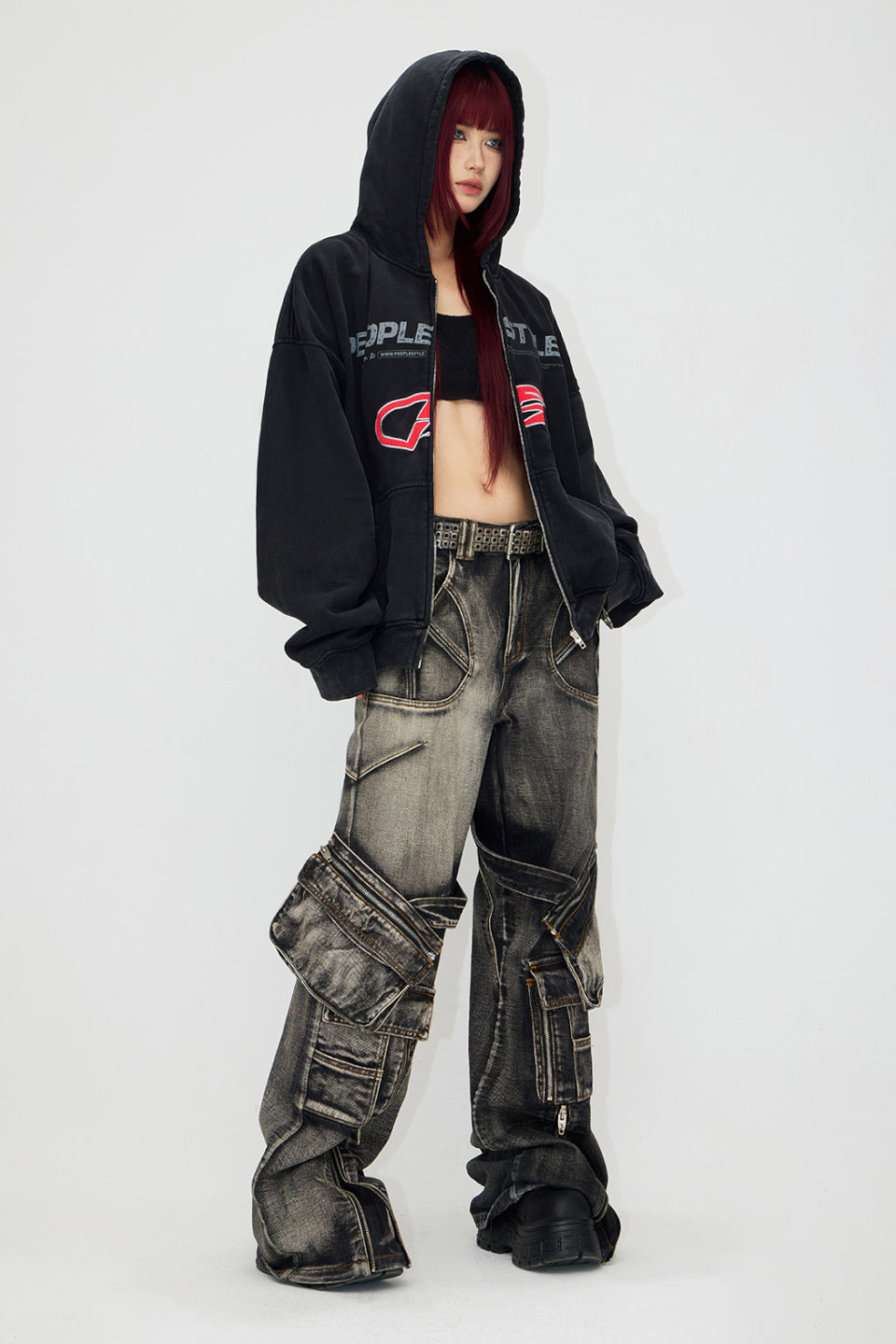 Straight Leg Denim Cargo Pants