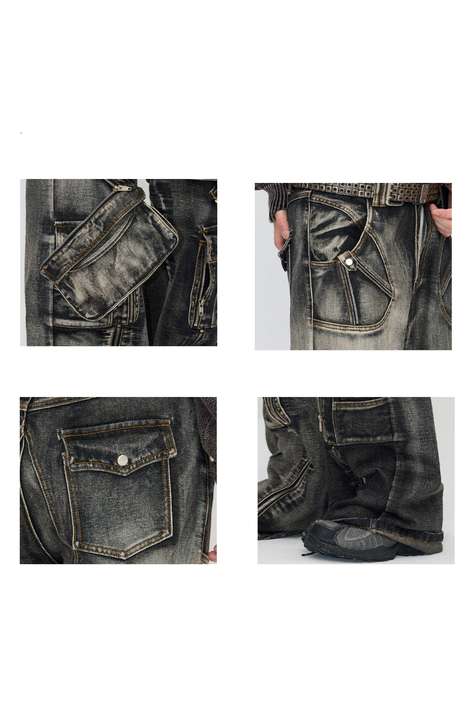 Straight Leg Denim Cargo Pants