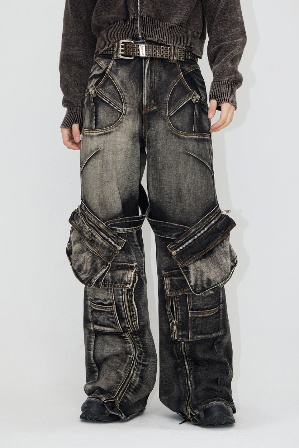 Straight Leg Denim Cargo Pants