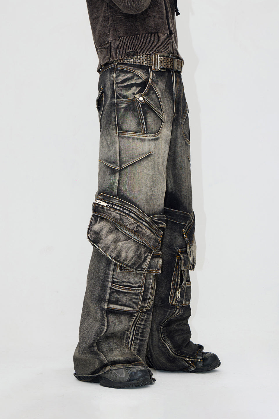 Straight Leg Denim Cargo Pants