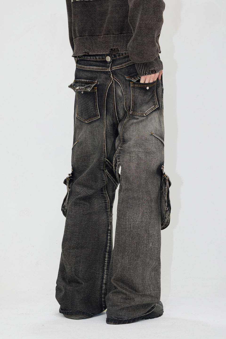 Straight Leg Denim Cargo Pants