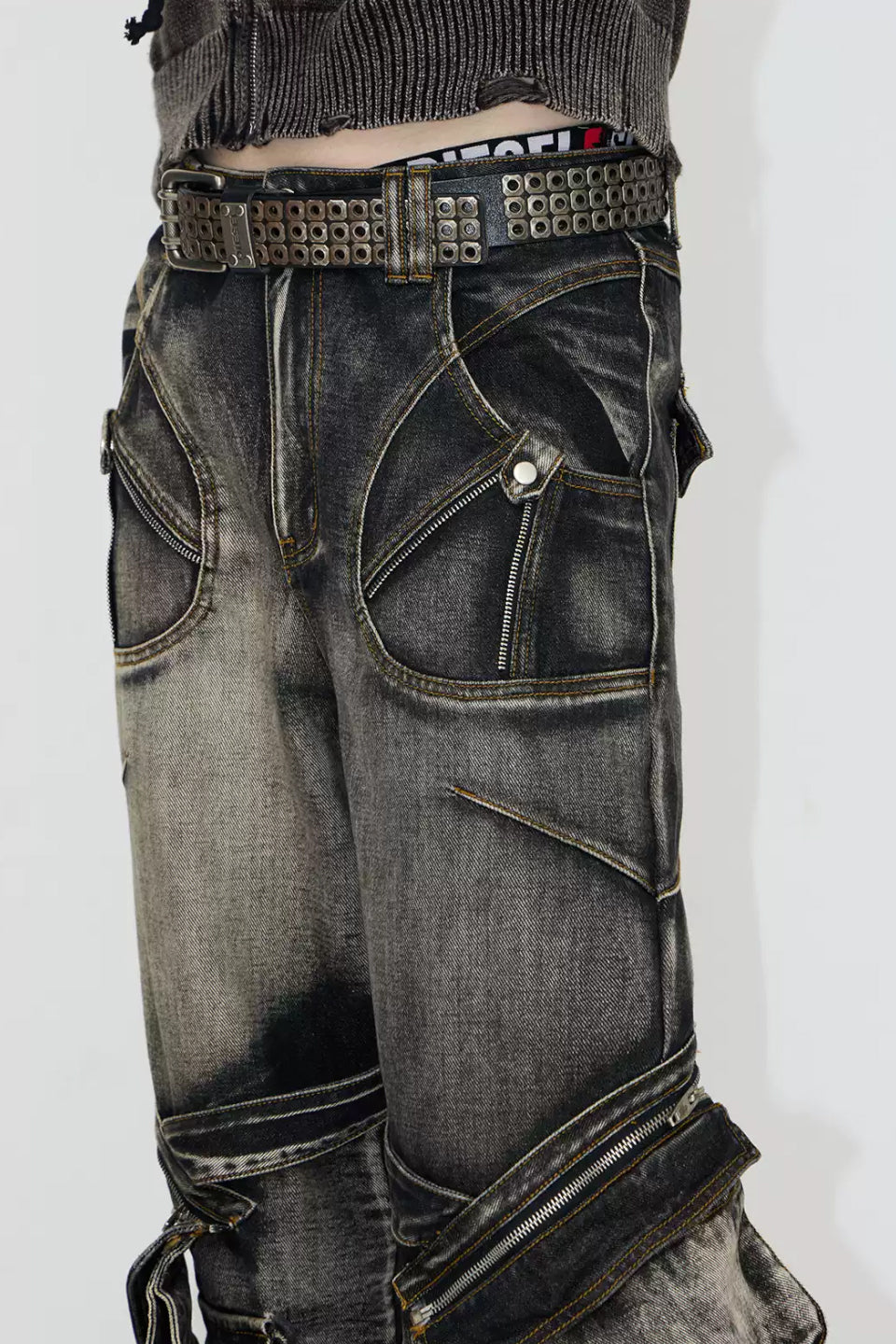 Straight Leg Denim Cargo Pants
